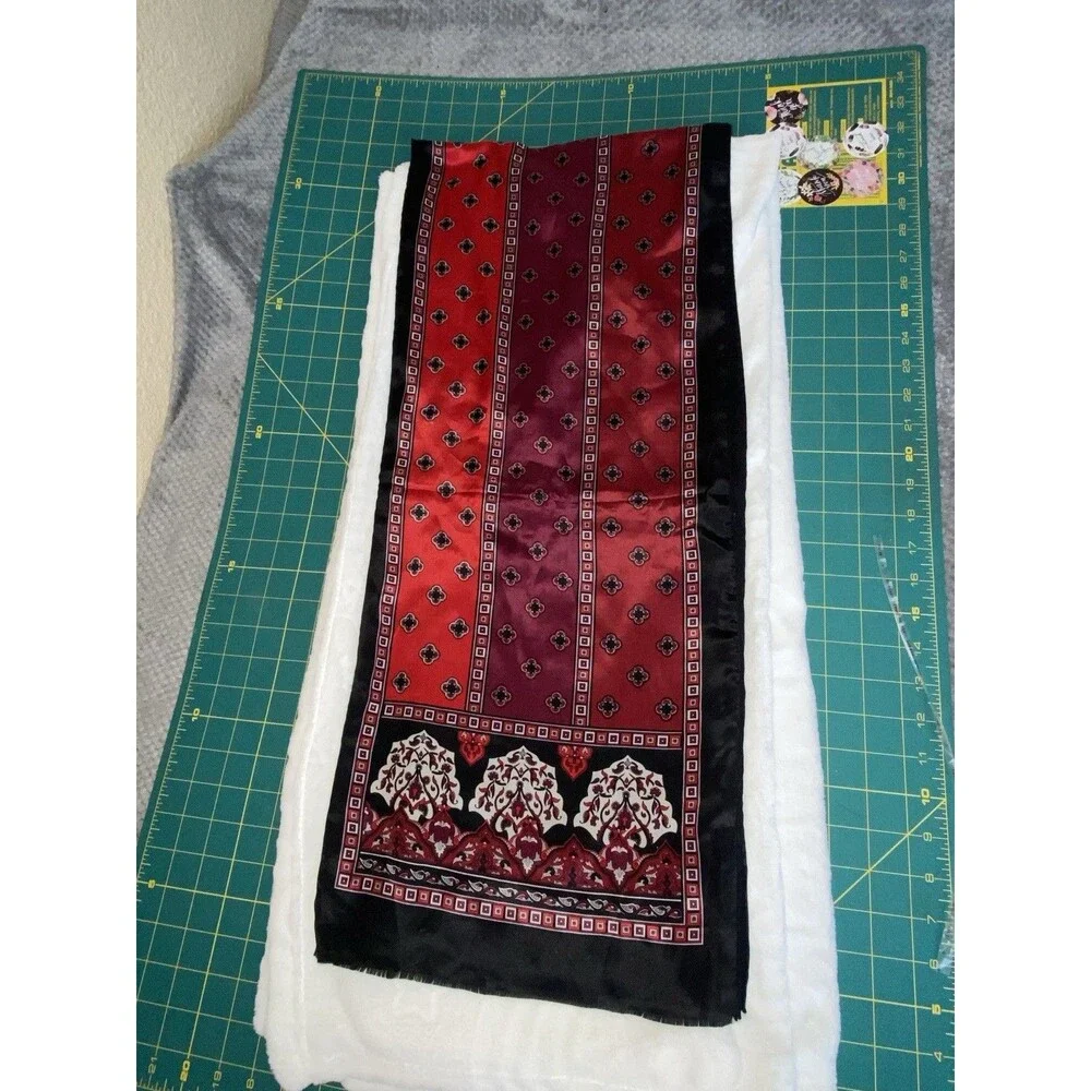 Vintage Red and Black Patterned Silk Scarf